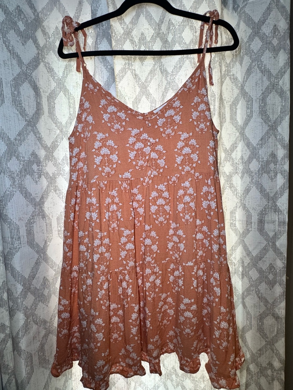 Tie-Shoulder Rust Floral Mini Dress